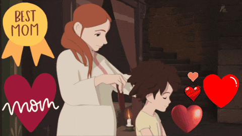 a cartoon of a woman brushing a child 's hair with a best mom badge above them