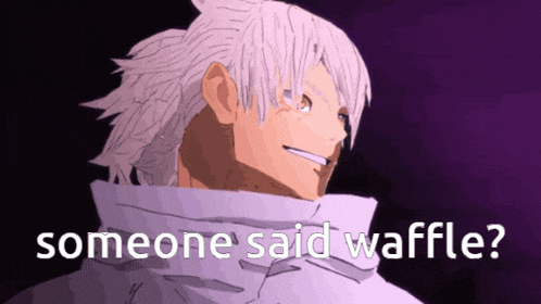 a drawing of a man with the words someone said waffle below him