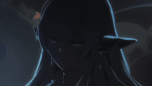 a close up of a person 's face with a blue light behind it