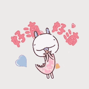 a cartoon of a rabbit sticking its tongue out surrounded by hearts .