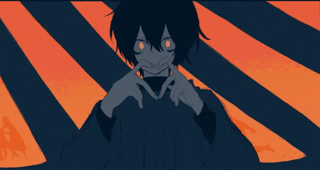 a drawing of a person with glowing yellow eyes