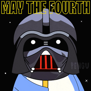a drawing of darth vader with the words may the fourth above him