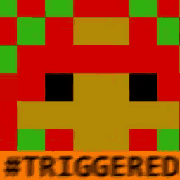 a blurred image of a pixelated face with the words " triggered " in the corner
