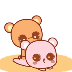 a cartoon of a pink teddy bear and a brown teddy bear with chinese writing on it