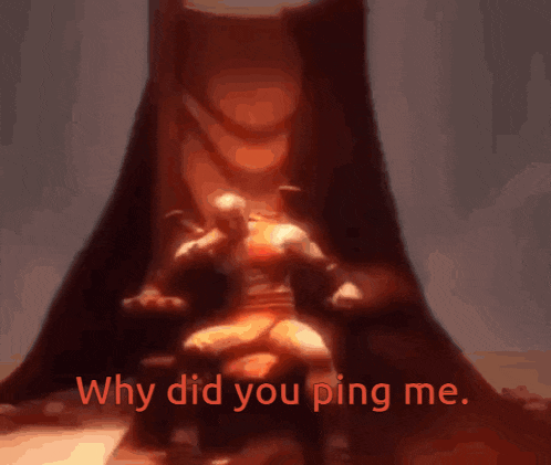 a painting of a man sitting in a chair with the words " why did you ping me " above him