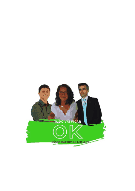 three people are standing next to each other with the words tudo vai ficar ok