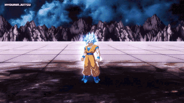 a pixel art of a dragon ball z character with the words hyourinjutsu above him
