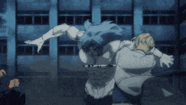 a man in a white coat is being lifted by a giant monster