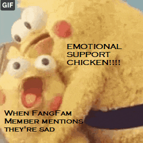 a stuffed animal that says emotional support chicken on it