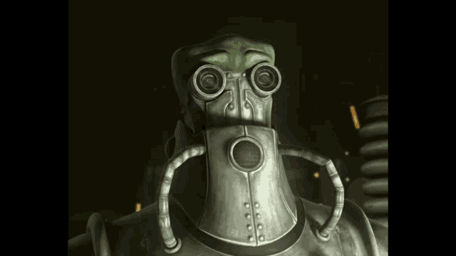 a cartoon character with a gas mask on