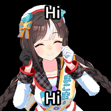 a cartoon girl with a sash that says hi
