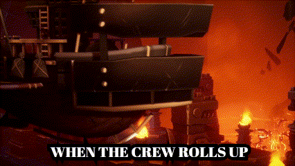 a video game scene with the words when the crew rolls up above it