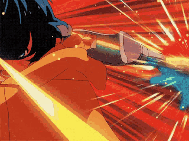 a cartoon of a person holding a sword in their hand with a red background