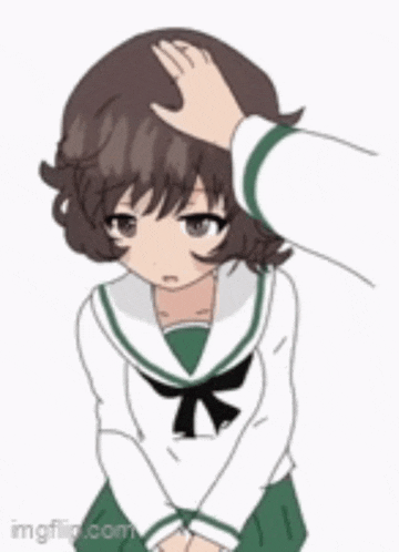 a cartoon of a girl being patted on the head by someone