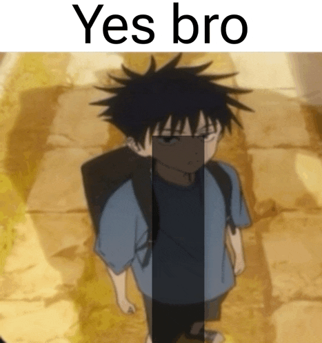 a picture of a boy with a backpack and the words yes bro above him