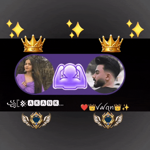a picture of a man and a woman with crowns and the name akank