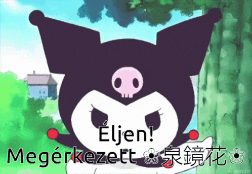 a cartoon of a pig with a skull on its head and the words " eljen megerkezelt " below it