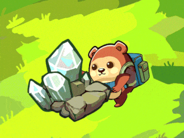 a cartoon of a bear with a backpack holding a crystal