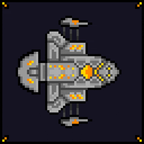 a pixel art illustration of a space ship flying through space
