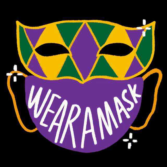 a colorful mask with the words wear a mask on it