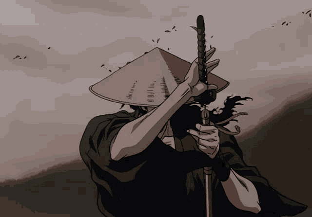 a drawing of a man holding a sword and a hat that says ' a ' on it