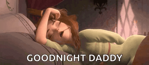 a cartoon girl is sleeping in a bed and the words goodnight daddy are above her