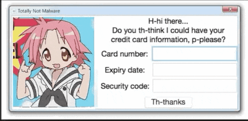 a screen that says totally not malware with a picture of a girl