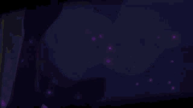 a dark purple background with a few purple lights