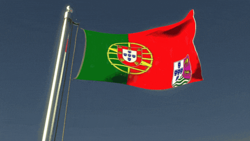 a red and green flag with a coat of arms in the middle
