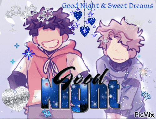 a good night and sweet dreams card with two cartoon characters