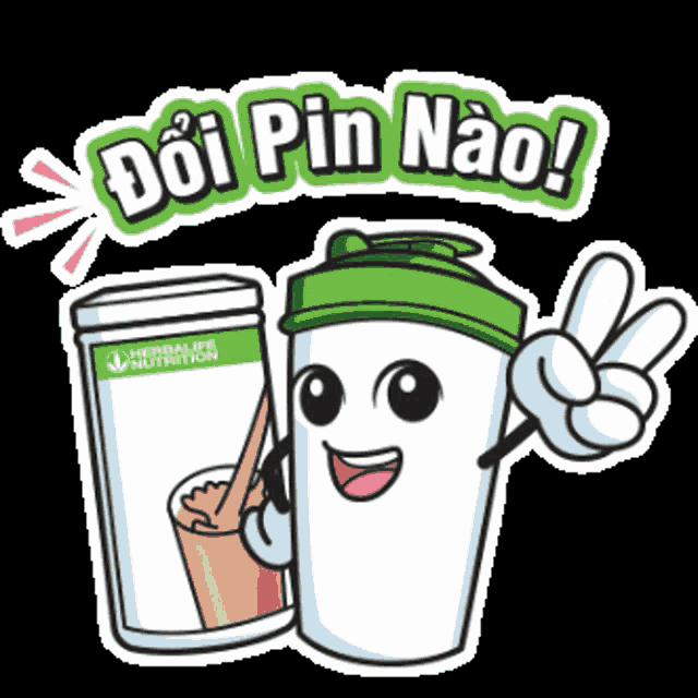 a cartoon illustration of a cup with a face and the words doi pin nao on it