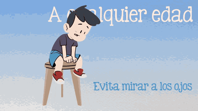 a cartoon of a boy sitting on a stool with the words " a cuquier edad " on the bottom