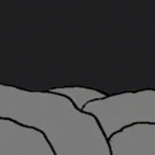 a cartoon frog is peeking out from behind a rock and looking at the camera .