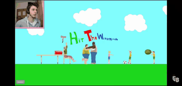 a man watches a video game called hit the throwman