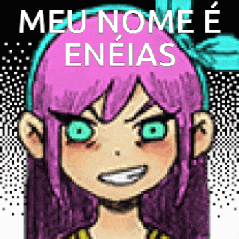 a pixel art of a girl with the words meu nome e eneias on the bottom