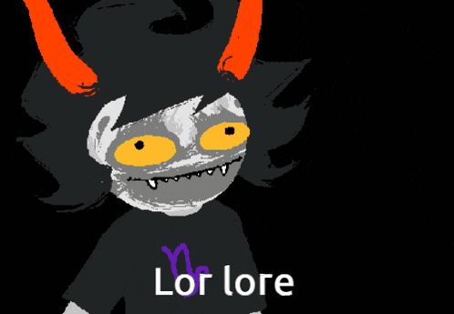 a cartoon character with a purple shirt that says lore on it