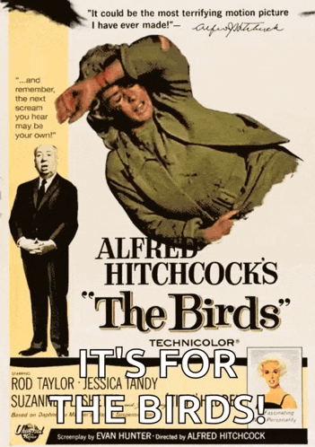 a movie poster for alfred hitchcock 's birds