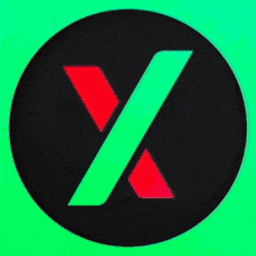 a green and red x in a black circle on a green background