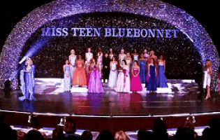 a group of girls are standing on a stage under a banner that says miss teen bluebonnet