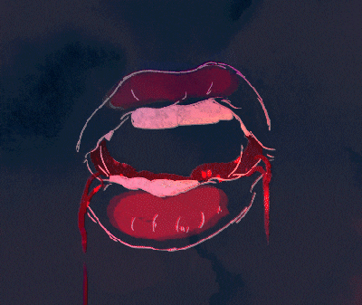 a drawing of a mouth with red teeth
