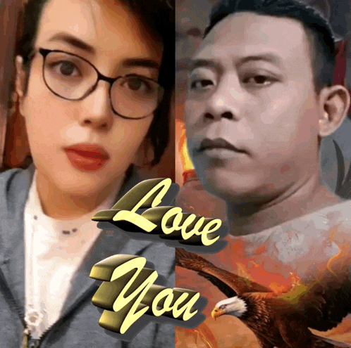 a picture of a man and a woman with the words love you on the bottom