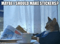 a cat sitting at a table reading a newspaper and drinking coffee .