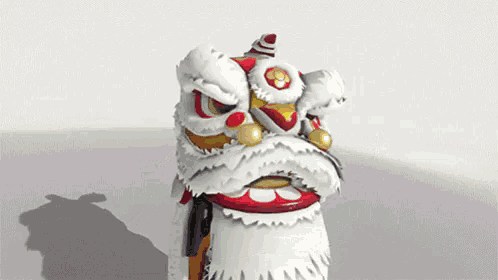 a 3d rendering of a lion with a red and white head