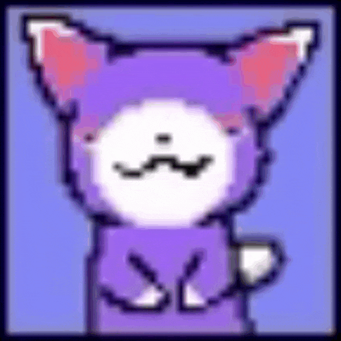 a pixel art of a purple cat with a white face and pink ears .