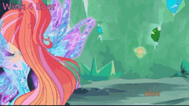 a cartoon of two fairy girls with the words winx 4 ever written above them