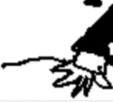 it is a black and white drawing of a person holding a rope .