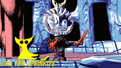 a cartoon drawing of a monster with the words os for sprinkles on the bottom