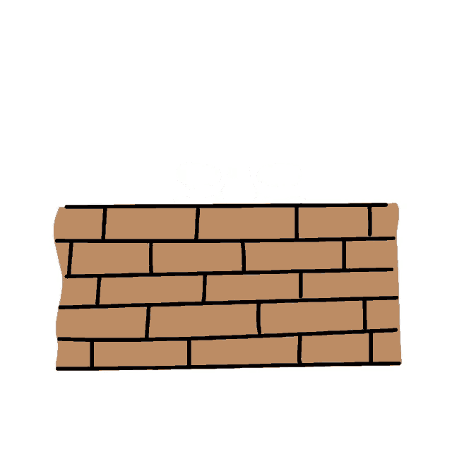 a cartoon of a dog looking over a brick wall