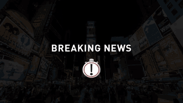 a breaking news sign with an exclamation point on it