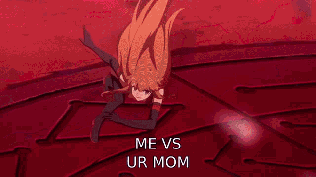 a close up of a person 's face with the words `` me vs ur mom '' written in the corner .